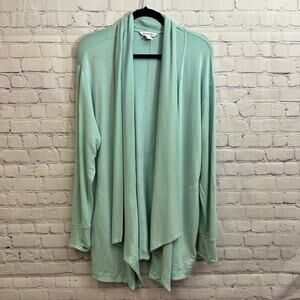 Athleta Pranayama Restore Wrap Open Cardigan Reef Green Pockets Large *FLAW